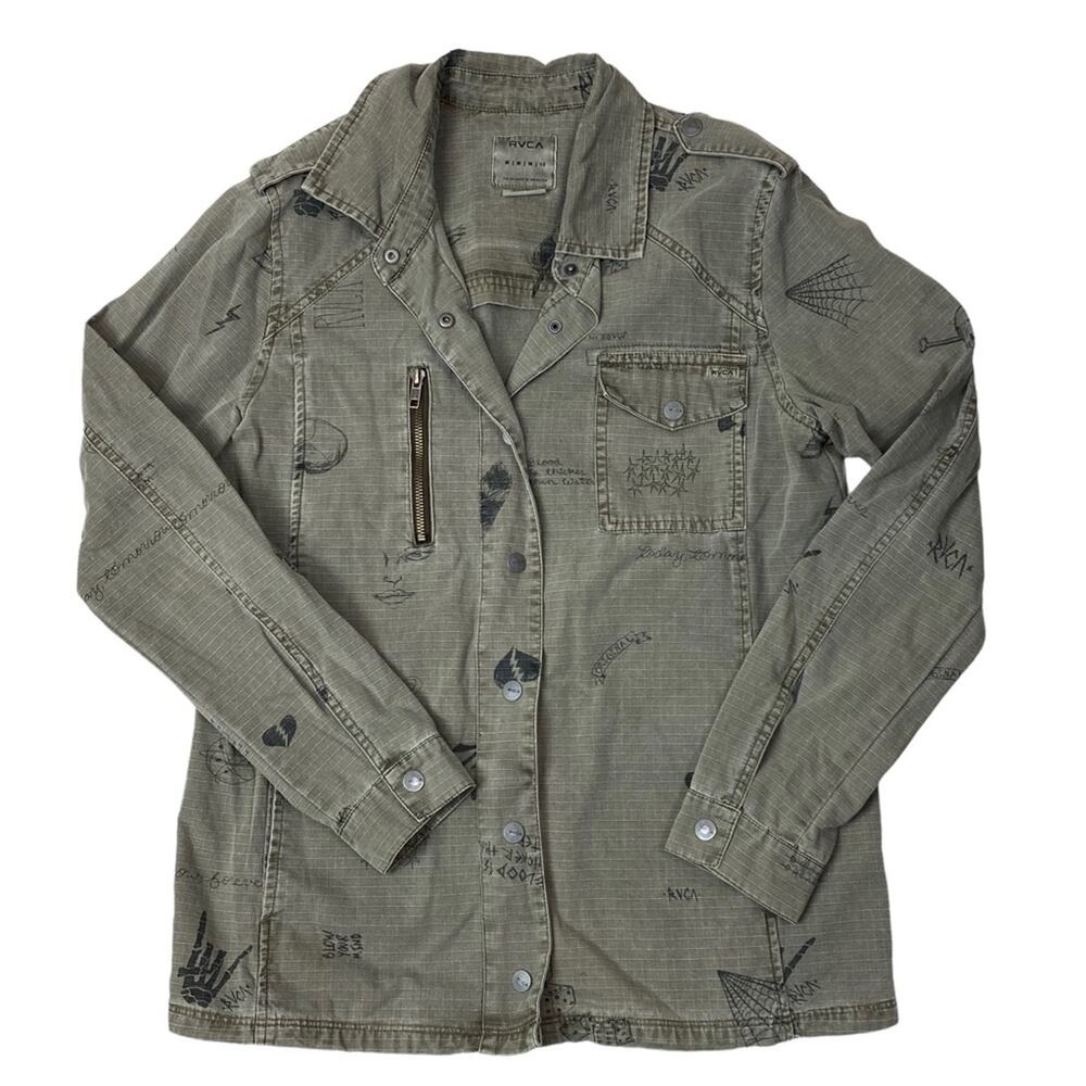RVCA Fall/Halloween Themed Utility Jacket Size M Olive Green